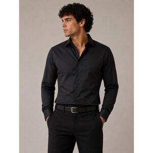 Tom Baine Performance Mens Slim Fit Dress Shirt Black Stretch Wrinkle Free 15.5